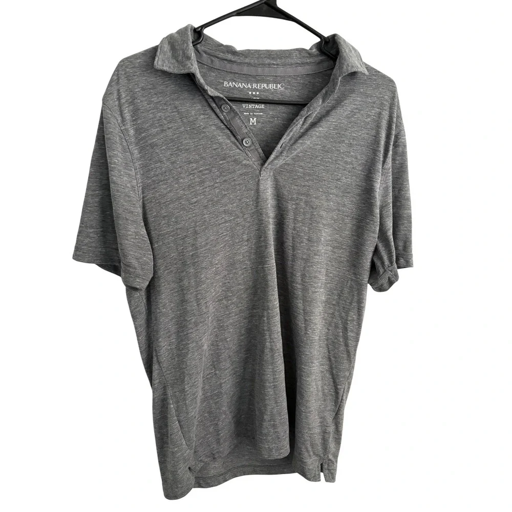 Banana Republic Vintage Mens Charcoal Grey Heather Short Sleeve Polo Shirt M